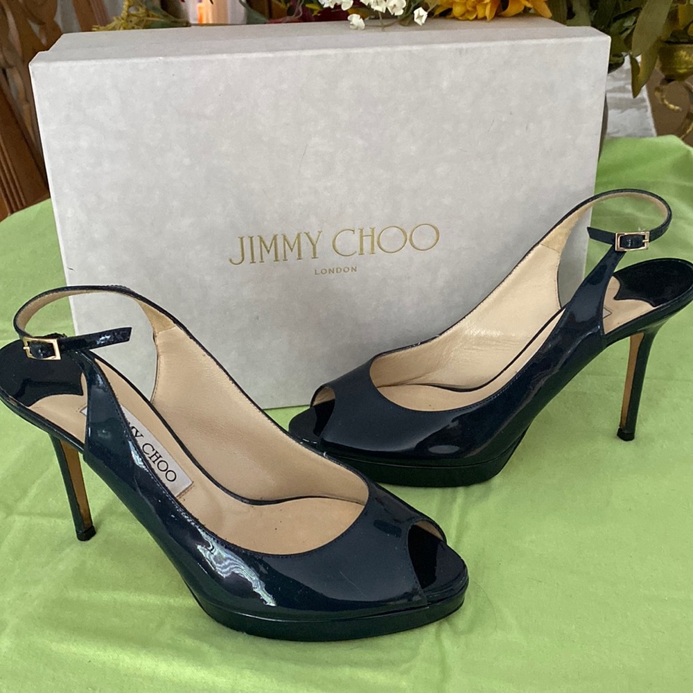 JIMMY CHOO sling stilettos nova dark blue made in Italy. - Picture 3 of 16